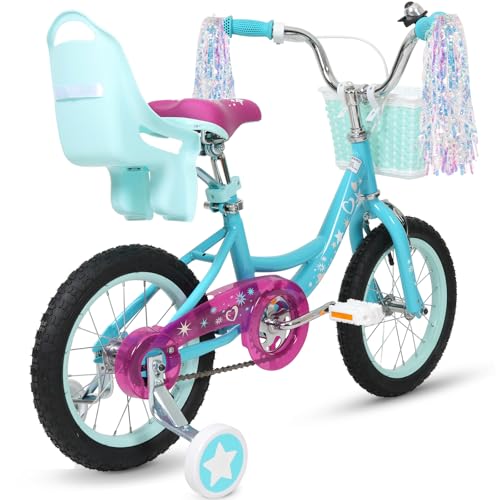 Image of WEIZE Girls Bike for 3-12 Years Old Kids, 14 16 20 Inch Kids Bike with Training Wheels, Streamers, Basket and Doll Seat, Children Bicycles with Coaster Brake, Multiple Colors