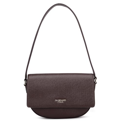 Image of Da Milano Leather Shoulder Bag for Women - Brown (OR-3027)