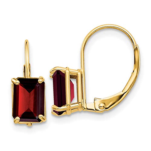 Garnet Leverback Earrings in Real 14k Yellow Gold