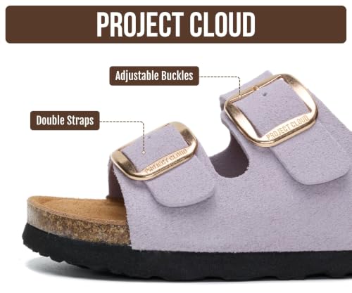 Image of Project Cloud Kids Sandals 100% Genuine Leather - Natural Cork Footbed Non-Slip Slides for Kids - Lightweight Boys & Girls Sandals - Water-Resistant Girls & Boys Sandals