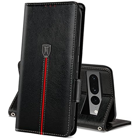 Google Pixel 7 Pro Phone Case, Magnetic Wallet Leather Cover with Card Slots, Flip Slim Silicone TPU Bumper Pixel 7 Pro Case with Kickstand, Protective Shockproof Case for Pixel 7 Pro Black Cover