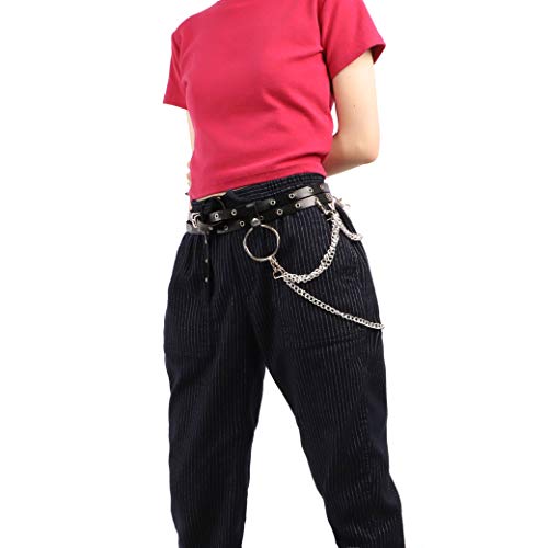 MILAKOO Grommet Eyelets Leather Belts for Women PU Punk Chains Waist Accessory Belt4
