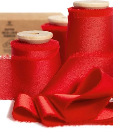 Vitalizart Red Silky Satin Ribbon, 1.5'' x 15 Yard with Wooden Spool