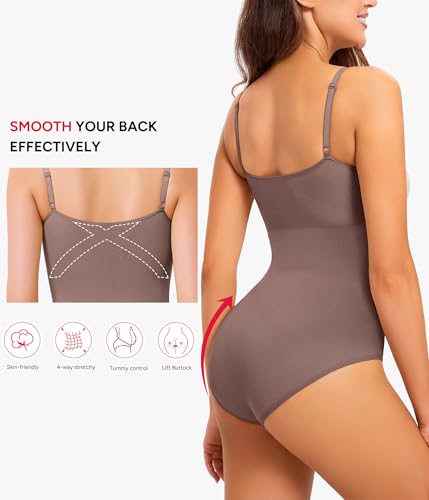 Image of Nebility Shapewear Bodysuits for Women - Tummy Control Square Neck Bodysuit Seamless Full Body Shaper Going Out Top