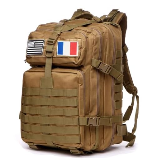 GUJOIN Sac À Dos Tactique 50 Litres - Grande Capacité Système MOLLE Militaire Imperméable Idéal Pour Urgences De 3 Jours Chasse Randonnée Et Camping Sac À Dos Pour De Plein Air (Kaki)
