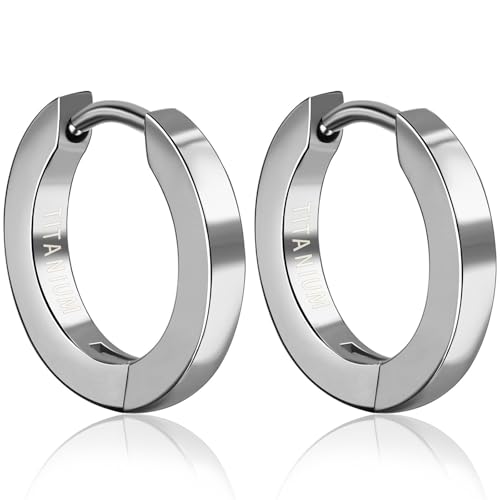TGNEL Mens Earrings Hoop Titanium Earrings Plain/Black, Lightweight Hypoallergenic Hoop Earrings for Men Sensitive Ears