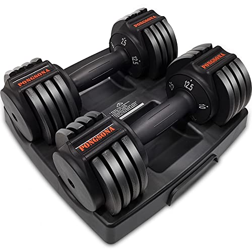 Pongsona Adjustable Dumbbells Set - 2 Adjustable Weight Dumbbells with Anti-Slip Metal Handle, Fast Adjust Weight by Turning Handle, Light 2.5 lb-12.5 lb Adjustable Dumbbells Set of 2