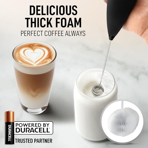 Image of Zulay Kitchen Powerful Milk Frother Wand With Duracell Batteries - Ultra Fast Handheld Drink Mixer - Electric Whisk Foam Maker for Coffee, Lattes, Cappuccino & Matcha - Double Whisk - Exec Black