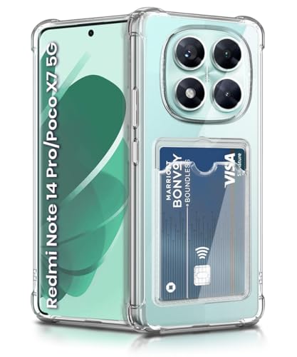 Image of WOW IMAGINE Transparent Back Cover Case for Redmi Note 14 Pro 5G | Poco X7 5G | Flexible Built-in Slim Card Pockets Wallet | 360 Camera Protection TPU | Soft Silicone Mobile Cover - Transparent