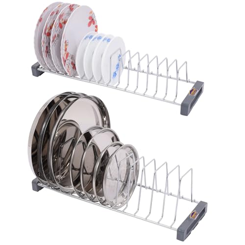 Image of URBAN KRAFT Modular Kitchen Basket Plate Fixer Set of 2 /Tandem Box Drawer for Kitchen /Plate Organizer for Kitchen Cabinet /Saucer Rack Holder