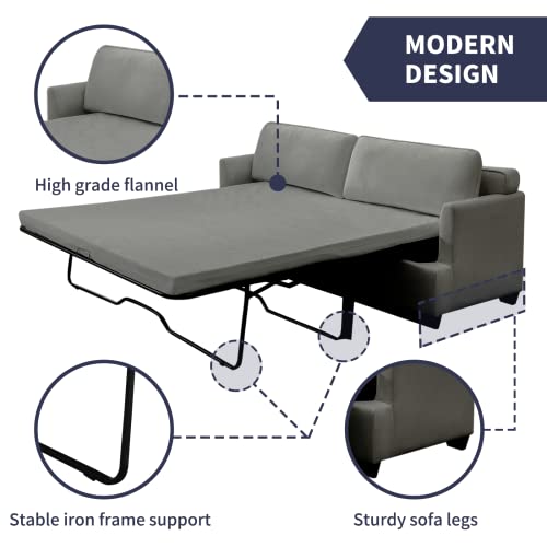 Zafly Pull Out Sofa Bed Loveseat Sleeper Couch Living Room Set For Apartment, Small Spaces (Gray) Grey Blue #TOP3