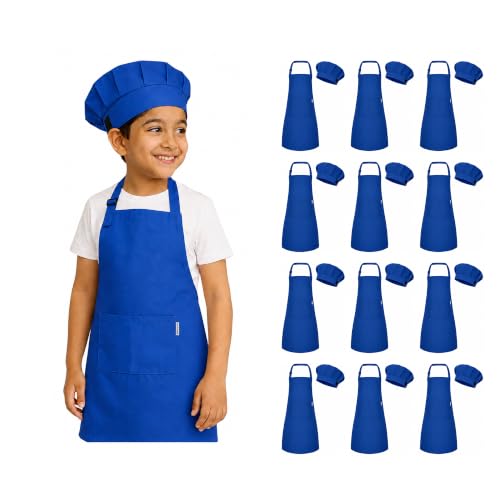 Image of uniformer Kids Apron with Chef Cap for Cooking, Baking, Painting Art & Crafts | Adjustable Child Apron with 2 Pockets | Great for Kitchen, School