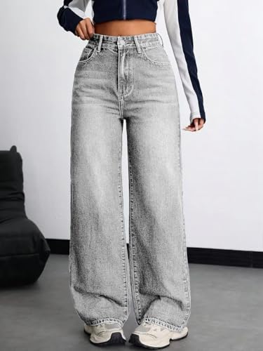 Image of KOTTY Women's High Rise Wide Leg Denim Jeans | Relaxed Fit Casual Everyday Jeans for Women