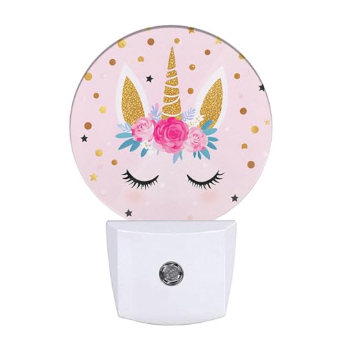 Image of EKOBLA Unicorn Night Light, Pink and Gold Polka Dot Night Lights Plug Into Wall with Dusk to Dawn Sensor for Teen Girls Gift