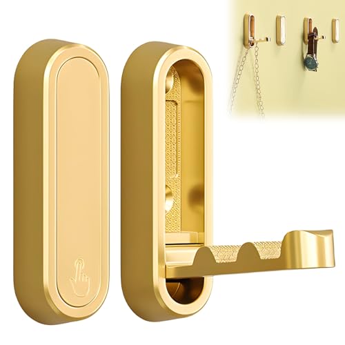 PANYI 2 PCS Folding Wall Hooks Crochet Doré Mural Patere Pliable à 90 Degrés Crochets Magnétiques Invisibles Adaptés aux Bureaux,Cuisines,Chambres et...