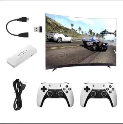 GET IN THE GAME Game Stick Retro Video Game Console with 2 Wireless Controllers, 64 GB, Includes Tekken 3, Cadillacs and Dinosaurs, Mario, Road Fighter 3