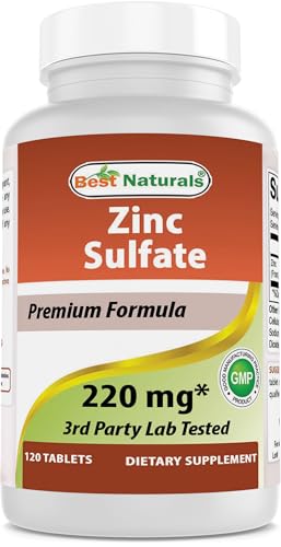 Best Naturals Zinc Sulfate 220 mg 120 Tablets - 3rd Party Lab Tested - Made in the USA - Gluten Free & Non-GMO