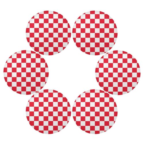 Buffalo - Juego de 6 manteles individuales circulares a cuadros blancos y rojos, lavables, impermeables, reutilizables, de vinilo, 39 cm