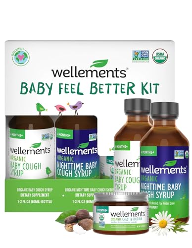 Image of Wellements Organic Baby Feel Better Kit for 4 Months+ | Day & Night Syrups with Chest & Foot Rub | Soothing Comfort* for Babies | USDA Certified Organic, Non-GMO, Gentle Baby Care Set