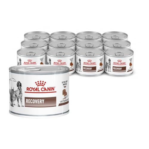 Royal Canin Veterinary Recovery | 12 x 195 g | Diät-Alleinfuttermittel für ausgewachsene Hunde und ausgewachsene Katzen | Ultra Soft Mousse mit einem hohen Proteingehalt