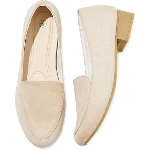 HEAWISH Women's Loafer Slip on Shoes Pumps Low Heel Shoes,Closed Toe Pumps Dress Shoes,Casual Loafer Work Flats Wedding Shoes(Beige,US8) Cover