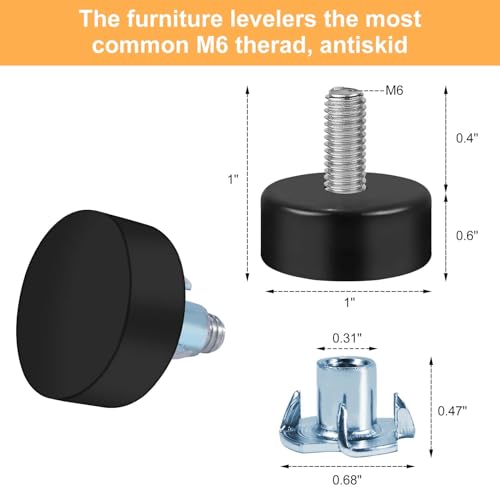 Darcvds M6 Thread Furniture Feet Levelers, 8PCS Antislip Adjustable Levelers Feet Screw in, Leveling Feet Screw on Furniture Glide Leveling for Table, Chair, Stool, Furniture Legs