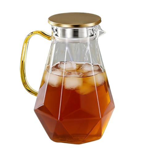 Jarra de cristal – Jarra resistente al calor de 1,5 litros, dispensador de bebidas para fiestas | Para leche, hogar, cocina, picnic, mesa,