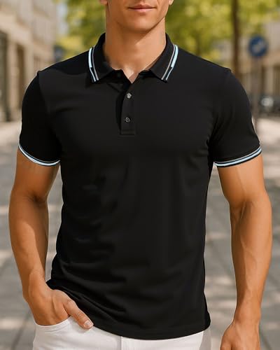 Mens Polo Shirts Mock Neck Short Sleeve Workout Shirts3