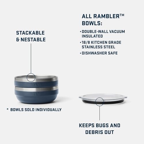 Image of YETI Rambler Low Bowls, Vacuum Insulated, Stackable and Nestable Stainless Steel Bowl with Lid, 0.7 Quart, Sea Stone