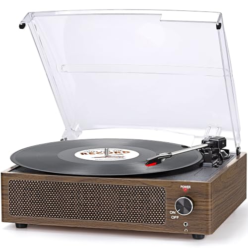 Image of Retro Vinyl Record Player with Speakers Vintage Turntable, Wooden