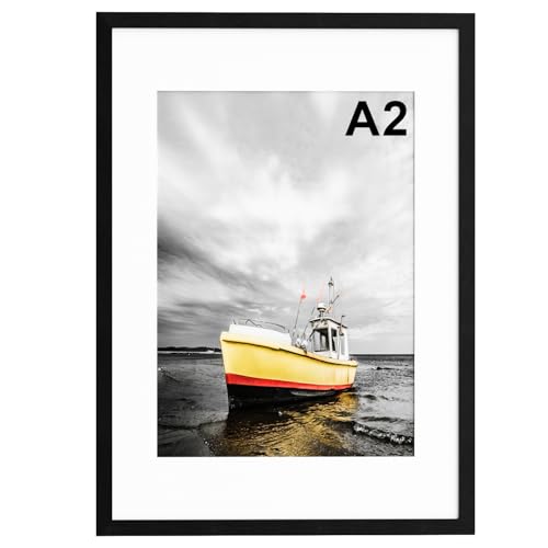 Hiyzaun A2 Picture Frame, A2 Black Frame with A3 Mount, 42x59.4cm Poster Frames with Perspex Window
