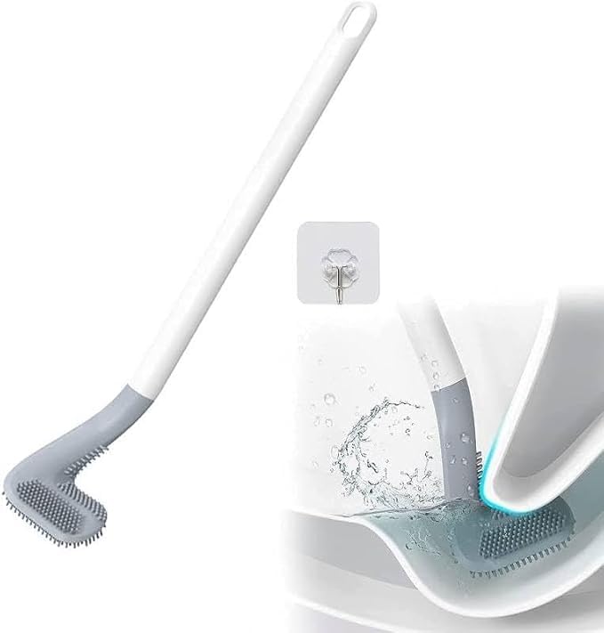 Silicon Toilet Cleaning Brush with Slim No Slip Long Handle Toilet Brush 360 Degree Deep Golf Shape Silicone Toilet Brush with Wall Hook