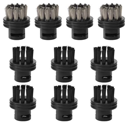 10 set di testine per pulizia a vapore, pulitori a vapore compatibili, pezzi di ricambio, accessori, testine di pulizia delle superfici dure (6 nylon + 4 acciaio)