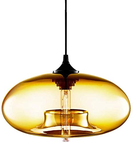 YINGTECH- Industrial Clear Glass Lampshade with Black cord Ceiling Pendant light E27 Base LOFT Hanging light Kitchen (Amber)