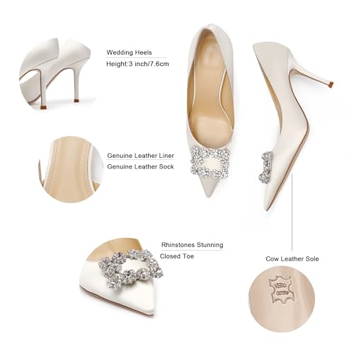 Women's Pumps Wedding Heels for Bride Stiletto Rhinestone Genuine Leather Wedding Shoes for Women2