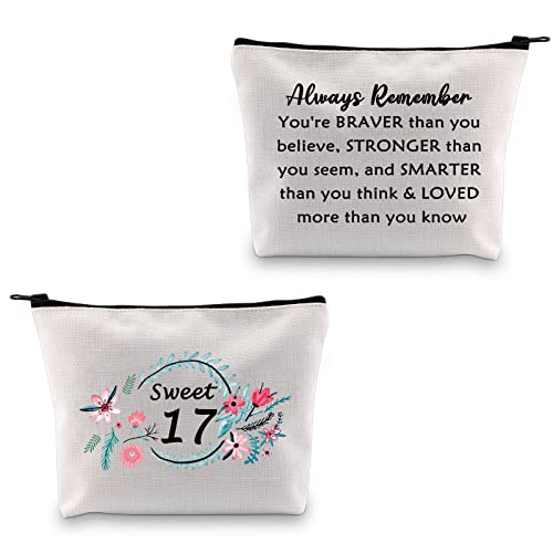 Mbmso Sweet 17 Makeup Bag Happy 17Th Birthday Gift Bag 17 Year Old Girl Gifts Inspirational Gifts Always Remember You Are Braver Than You Believe (Sweet 17) #TOP4