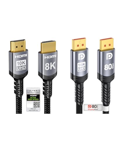 Sniokco Cable HDMI 2.1 (2M) + Cable DP 2.1 (1.5M) para juegos