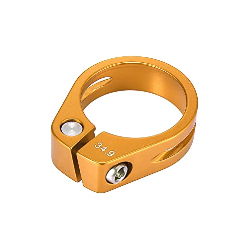 X AUTOHAUX 34.9mm Aluminium Alloy Bike Seat Post Clamp Seat Post Clip Gold Tone