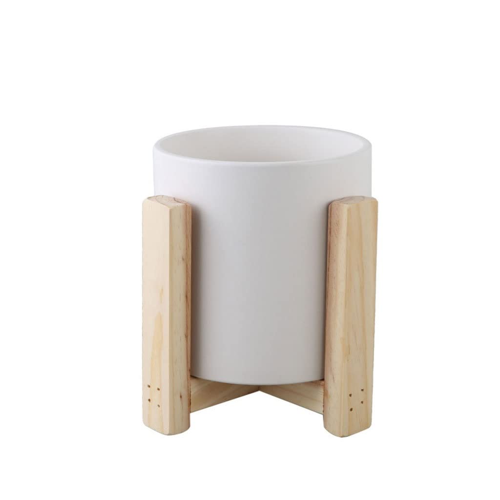Zewnętrzne wewnętrzne doniczki ogrodowe biała ceramiczna doniczka drewniana taca kombinacja doniczka pulpit mała doniczka wewnętrzna pulpit dekoracyjna doniczka na kwiaty doniczki z otworami drenażowymi (kolor: biały,