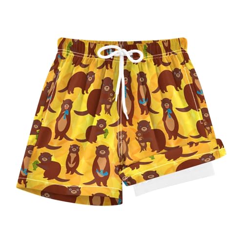 JHKKU Boys Sea Otters Swim Trunks with Compression Liner Quick Dry Swim Shorts Bathing Suit with Boxer Brief Swimwear 9-11 Years