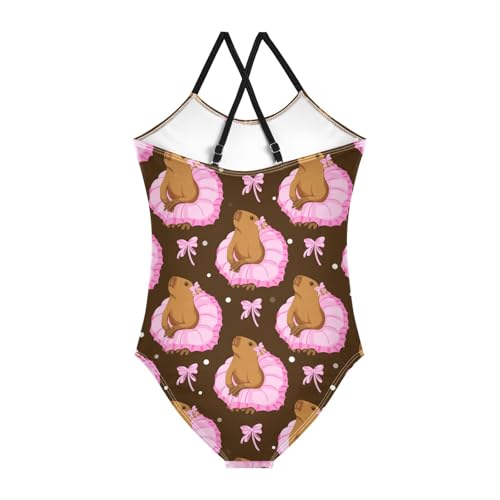 Capybara Pink Girls One Piece Swimsuits Skirt Ballerina Sport Halter Swimwear Beach Bathing Suit 5-6T2