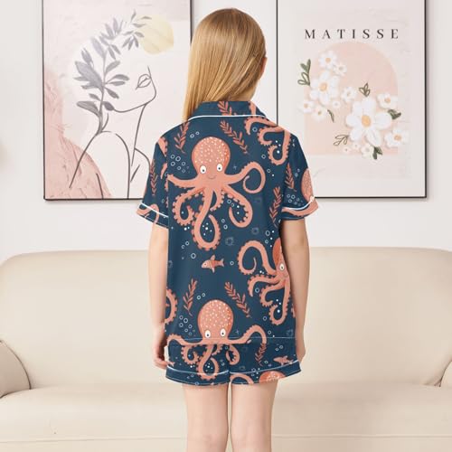ALAZA Cartoon Kraken Bubble Pajamas Satin Pajama Set Short Sleeve Button Down Sleepwear4
