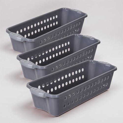 Image of Urbane Home Pack of 3 Storage Basket | Storage Organizer for Kitchen-Refrigerator-Vegetables-Stationery | Multipurpose Cabinet Shelf Rack | Storage Box for Kitchen | JAWA-3 | Large | Gray