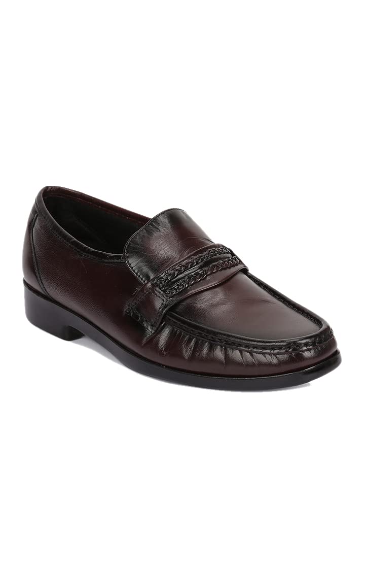 Men's Wine Brown Work Flat Genuine Leather Slip-On Shoes - 8 UK-image-37