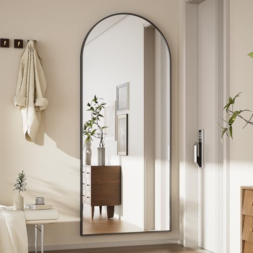 GLSLAND Arched Full Length Mirror - 68" x 24" Floor Mirrors Aluminum Alloy Frame Full Body Mirror for Cloak Room, Bedroom, Living Room,Black