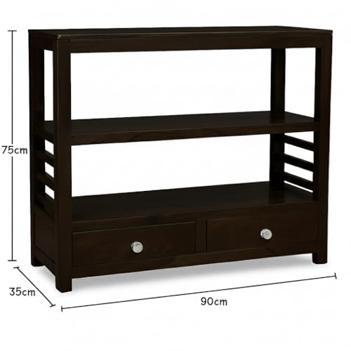 Image of Solid Sheesham Wood Bookshelf Console Table for Living Room | Wooden Book Shelf with 2 Drawers & Storage Shelves | Entryway /Foyer Table for Home (Walnut Finish)