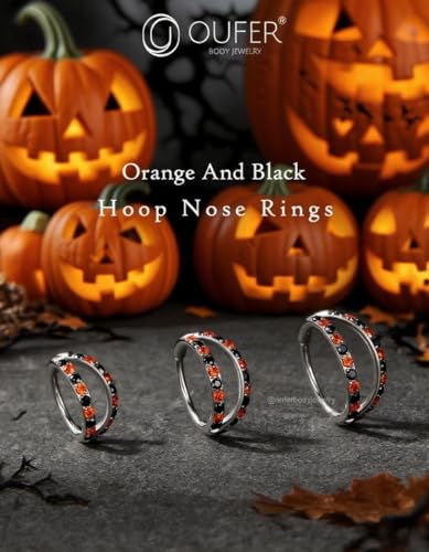 OUFER Double CZ Hoop Piercing Jewelry, Halloween & Christmas 20G Nose Rings (6MM 7MM 8MM), Classic 16G 18G 20G Cartilage Earrings (6MM–12MM), Surgical Steel Helix Tragus Lip Hoops for Women Men2