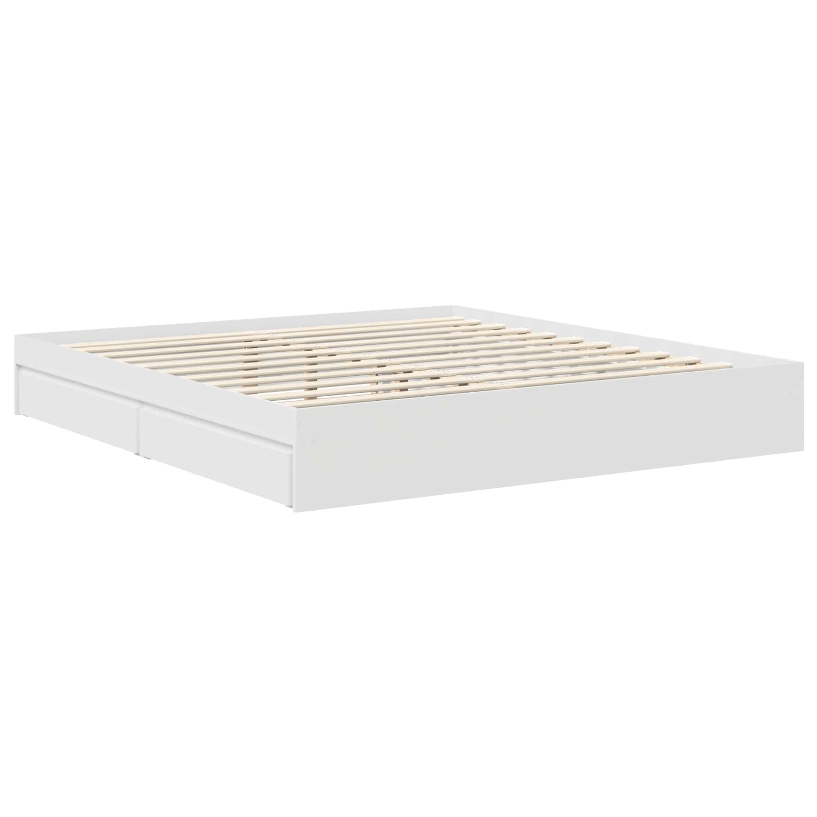 Łóżko z szufladami nowoczesne białe 180x200 cm | Łóżko z pojemnikiem na pościel Białe 180x200 z szufladą, nowoczesna rama z materacem, drewnopodobny stelaż platformowy do