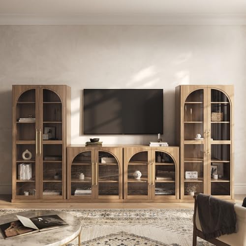 Image of BELLEZE Jagger 128 inch Wall Unit 3-Piece Modular TV Stand - Camel