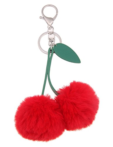 Preisvergleich Produktbild Leslii Damen Schlüssel-Taschenanhänger Kirsche Obst Früchte Kinder Modeschmuck Rot Grün Kunstfell Lederimitat 17cm 290116577